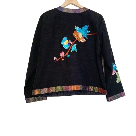 Vintage Black Wearable Art Floral Appliquéd Jacket Women's Size Medium - Picture 2 of 7